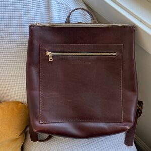 Portland leather goods tote backpack. Cognac.